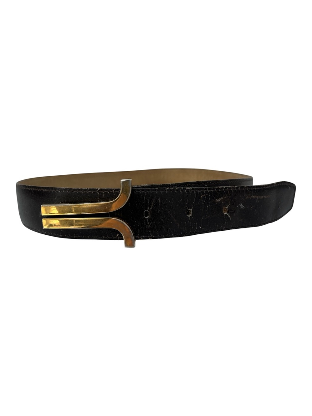 LANVIN Paris Made in France Brown Leather Belt with Gold Hardware 75